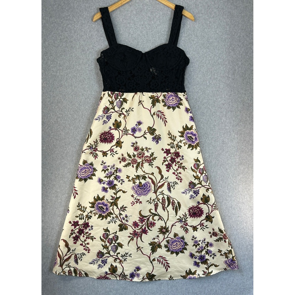 Tuckernuck Chantilly Vine Ella Midi Dress Black Lace Bustier Cream Floral Size 6